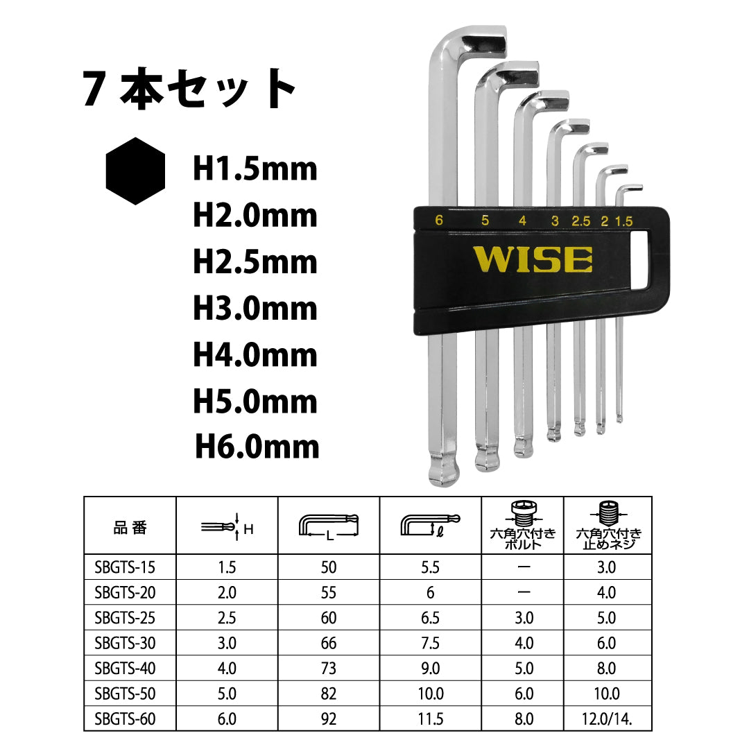 ボールポイント六角棒レンチ (ショート・極短) SBGTS
